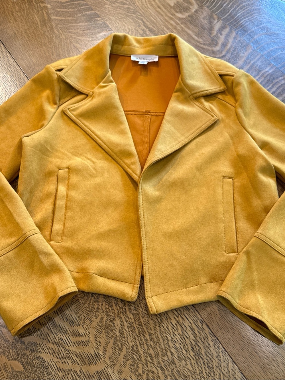 Philosophy Cropped Faux Suede Blazer in Mustard Yellow